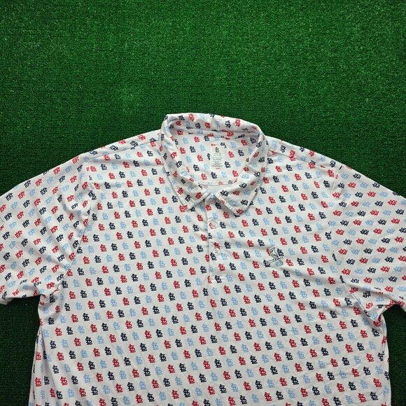 St Louis Cardinals Polo Shirt Mens XL White Short Sleeve Logo All Over Print - Picture 2 of 8
